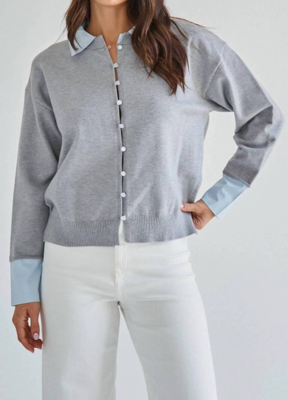 NEW ABLE layered look knit top in grey